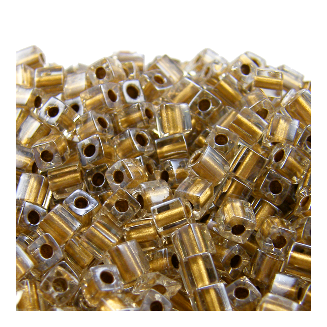  4mm Cube Seed Beads - Sparkle Metallic Gold Lined Crystal - 10g