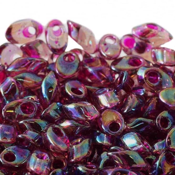  4x7mm Long Magatama Seed Beads - Fuchsia Lined Smoky Amethyst - 5g