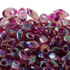 Miyuki 4x7mm Long Magatama Seed Beads - Fuchsia Lined Smoky Amethyst - 5g