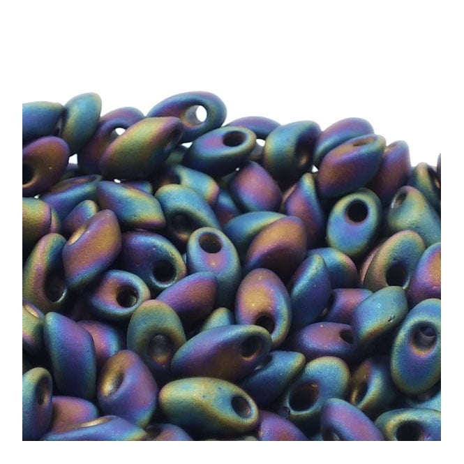  4x7mm Long Magatama Seed Beads - Matte Black AB - 5g