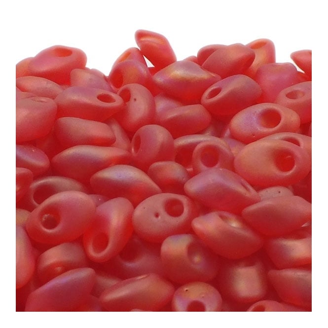  4x7mm Long Magatama Seed Beads - Matte Transparent Red Orange AB - 5g