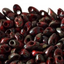 Miyuki 4x7mm Long Magatama Seed Beads - Picasso Opaque Red Garnet - 5g