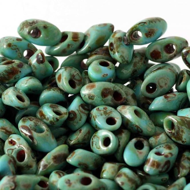  4x7mm Long Magatama Seed Beads - Picasso Opaque Seafoam Green - 5g