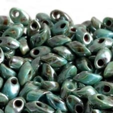 Miyuki 4x7mm Long Magatama Seed Beads - Picasso Sea Foam Lustre - 5g