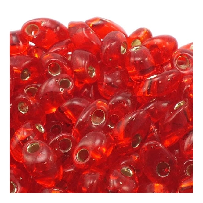  4x7mm Long Magatama Seed Beads - Silver Lined Flame Red - 5g