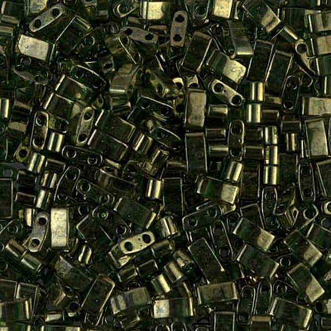  Half Tila Beads - Olive Green Gold Luster - 5g