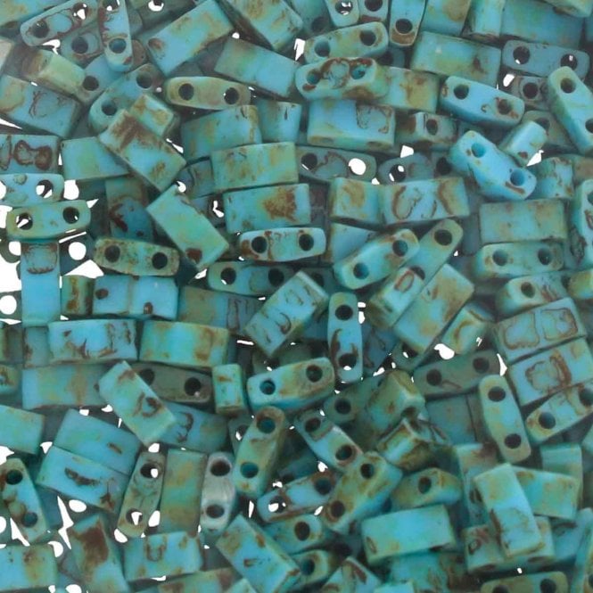  Half Tila Beads - Opaque Turquoise Blue Picasso - 5g