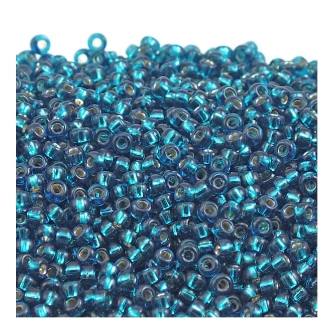  Seed Beads 11/0 - Dyed Silver Lined Blue Zircon - 10g