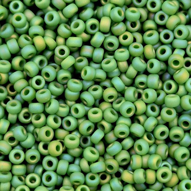  Seed Beads 11/0 - Matte Opaque Green AB - 10g