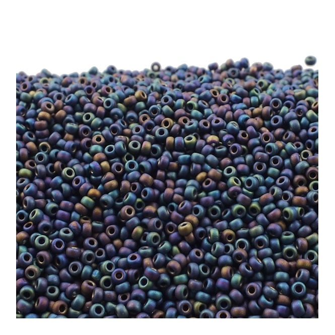  Seed Beads 11/0 - Opaque Matte Black AB - 10g