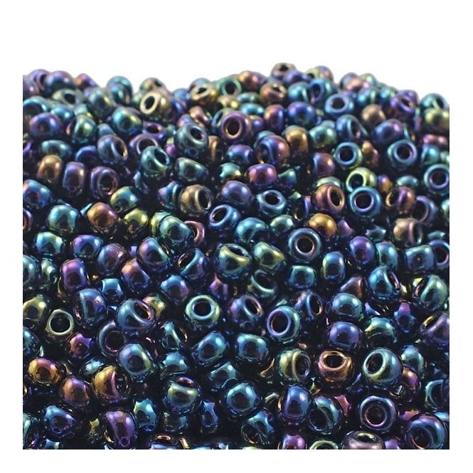  Seed Beads 6/0 - Opaque Metallic Black AB - 10g
