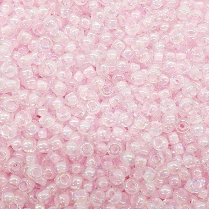  Seed Beads 8/0 - Pink Lined Crystal AB - 10g