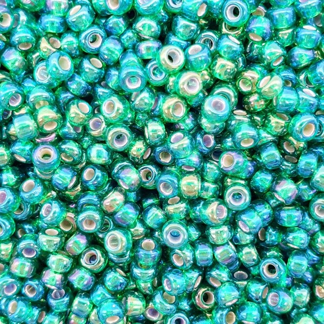  Seed Beads 8/0 - Silver Lined Green AB - 10g
