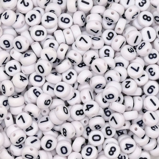 Numbers 7x4mm Plastic Bead Mix - Black/White - 15g (110 beads approx)