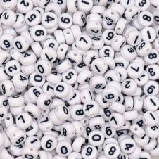 Numbers 7x4mm Plastic Bead Mix - Black/White - 15g (110 beads approx)