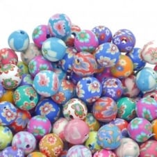 Polymer Clay Beads Round 8mm - Flower Designs - 20pcs