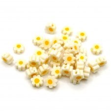 Polymer Clay Flower 9mm Bead Mix - White/Yellow - 20pcs
