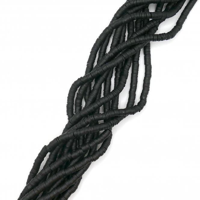 Polymer Clay Heishi Beads 6mm - Flat Round Disc - Black  - 1 String (400pcs approx)
