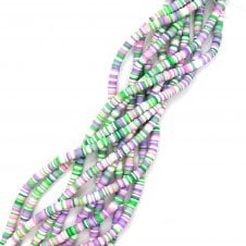 Polymer Clay Heishi Beads 6mm - Flat Round Disc - Pink/Green/Lilac - 1 String (400pcs approx)