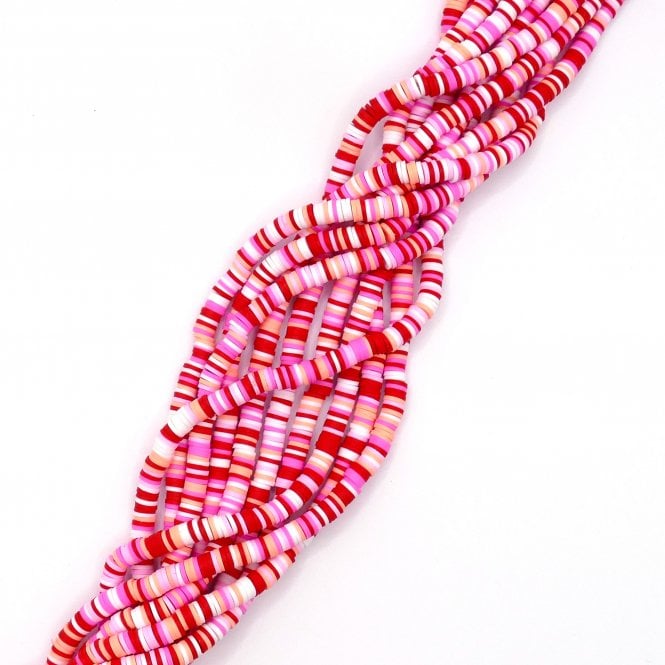 Polymer Clay Heishi Beads 6mm - Flat Round Disc - Red/Pink - 1 String (400pcs approx)