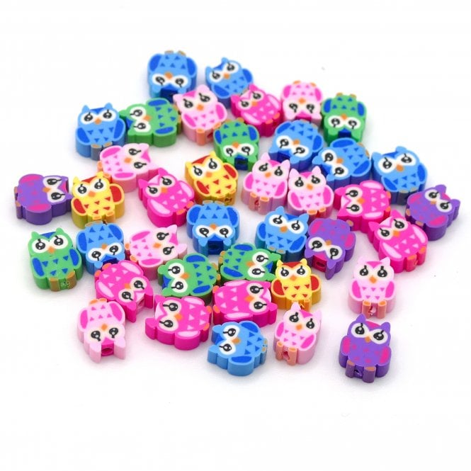 Polymer Clay Owls 10x8mm Bead Mix - Multicoloured - 20pcs