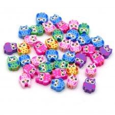 Polymer Clay Owls 10x8mm Bead Mix - Multicoloured - 20pcs