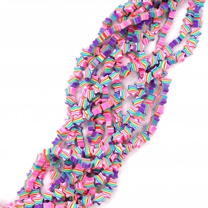 Polymer Clay Star/Stripes 9x5mm Bead Mix - Multicoloured - 1 String