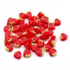 Polymer Clay Strawberries 10x8mm Bead Mix - Red/White - 25pcs