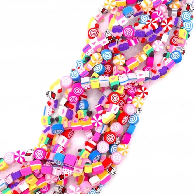 Polymer Clay Sweet Treats/ Candy 9x4mm Bead Mix - Multicoloured - 1 String