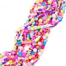 Polymer Clay Sweet Treats/ Candy 9x4mm Bead Mix - Multicoloured - 1 String