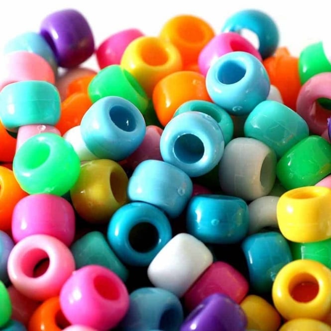Pony Beads Plastic Barrel 6x8mm - Bright Opaque Mix - 100pk