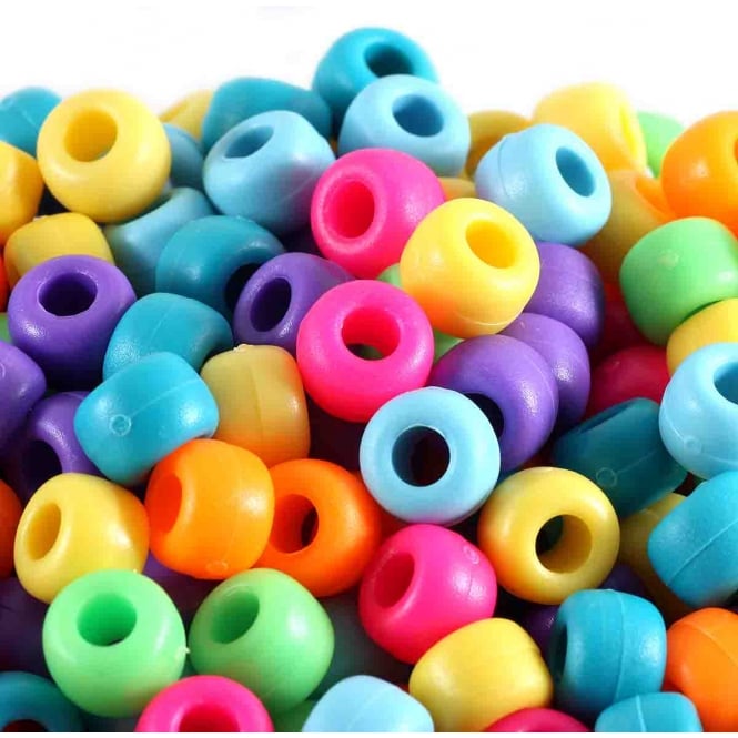 Pony Beads Plastic Barrel 6x8mm - Frosted Opaque Mix - 100pk