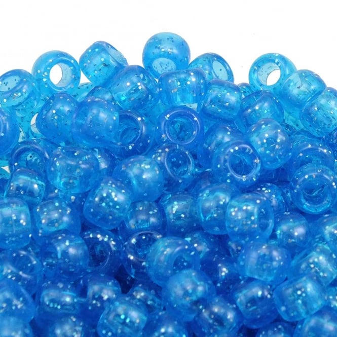Pony Beads Plastic Barrel 6x8mm - Glitter Aqua - 100pk
