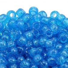 Pony Beads Plastic Barrel 6x8mm - Glitter Aqua - 100pk