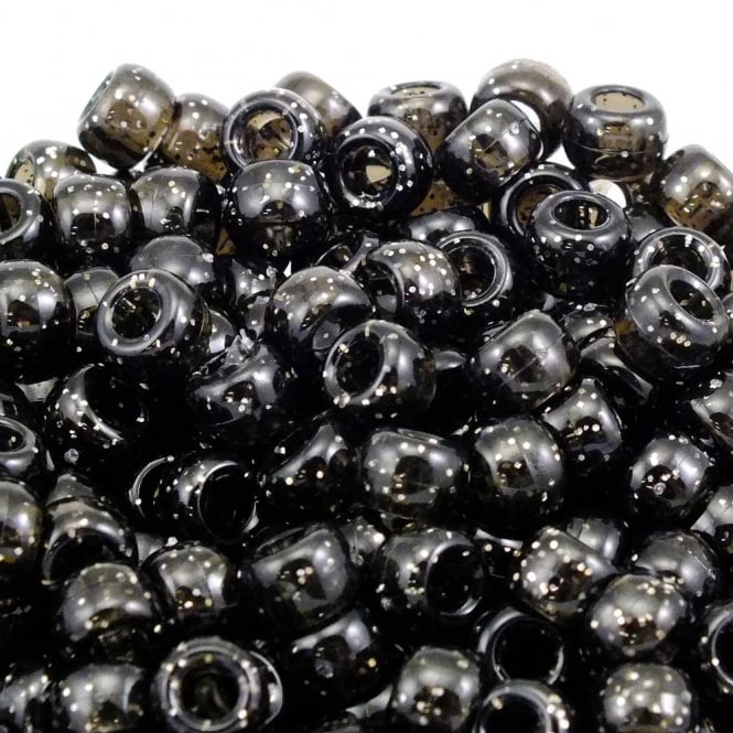 Pony Beads Plastic Barrel 6x8mm - Glitter Black - 100pk