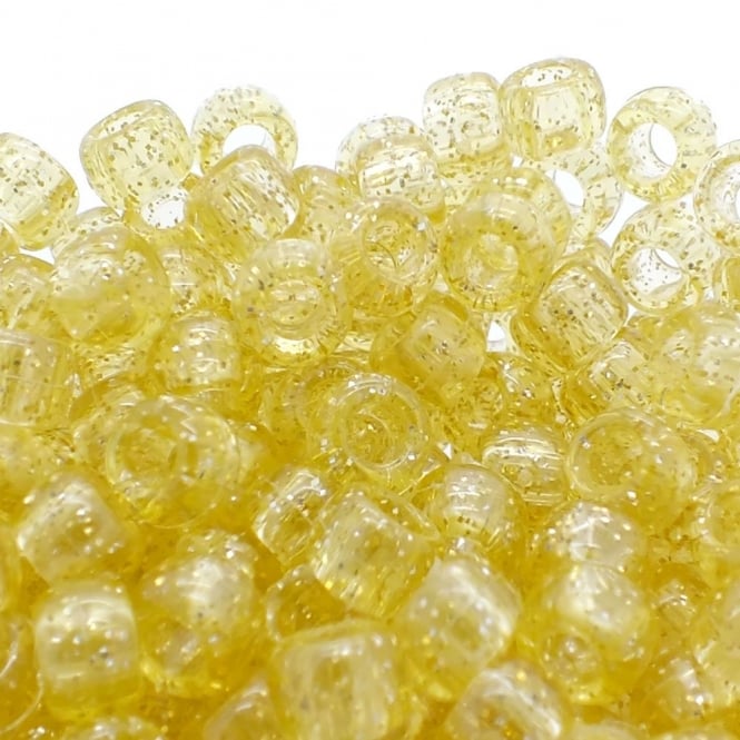 Pony Beads Plastic Barrel 6x8mm - Glitter Gold - 100pk