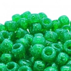 Pony Beads Plastic Barrel 6x8mm - Glitter Green - 100pk