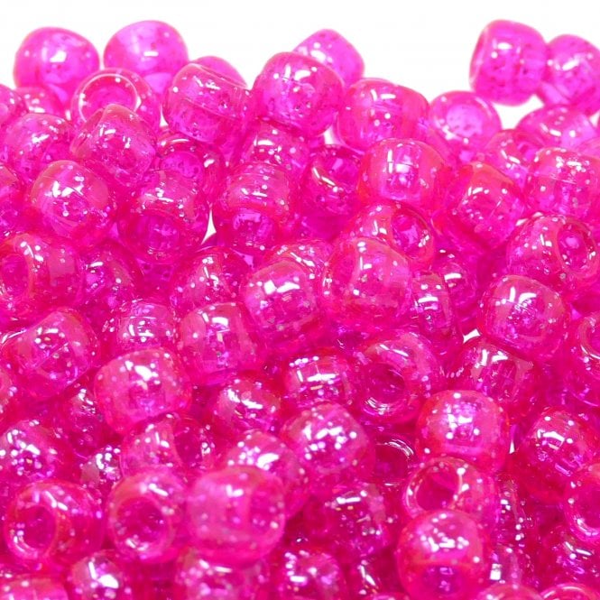 Pony Beads Plastic Barrel 6x8mm - Glitter Pink - 100pk