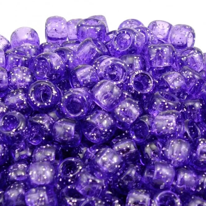 Pony Beads Plastic Barrel 6x8mm - Glitter Violet - 100pk