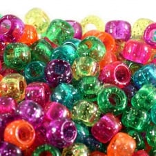 Pony Beads Plastic Barrel 6x8mm - Jelly Sparkle Glitter Mix - 100pk