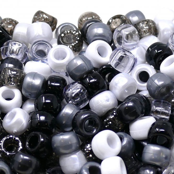 Pony Beads Plastic Barrel 6x8mm - Monochrome Mix - 100pcs