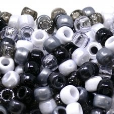 Pony Beads Plastic Barrel 6x8mm - Monochrome Mix - 100pcs