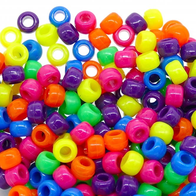 Pony Beads Plastic Barrel 6x8mm - Neon Mix - 100pk