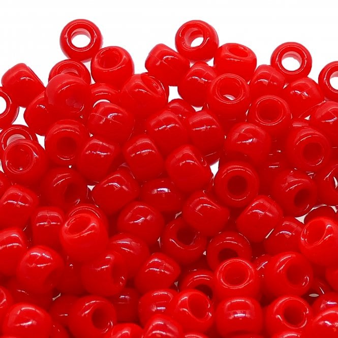 Pony Beads Plastic Barrel 6x8mm - Opaque Red - 100pk