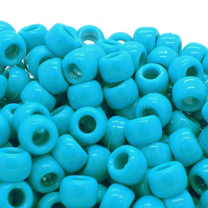 Pony Beads Plastic Barrel 6x8mm - Opaque Turquoise - 100pk