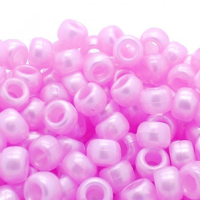 Pony Beads Plastic Barrel 6x8mm - Pearl Baby Pink - 100pk