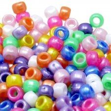 Pony Beads Plastic Barrel 6x8mm - Pearl Mix - 100pk