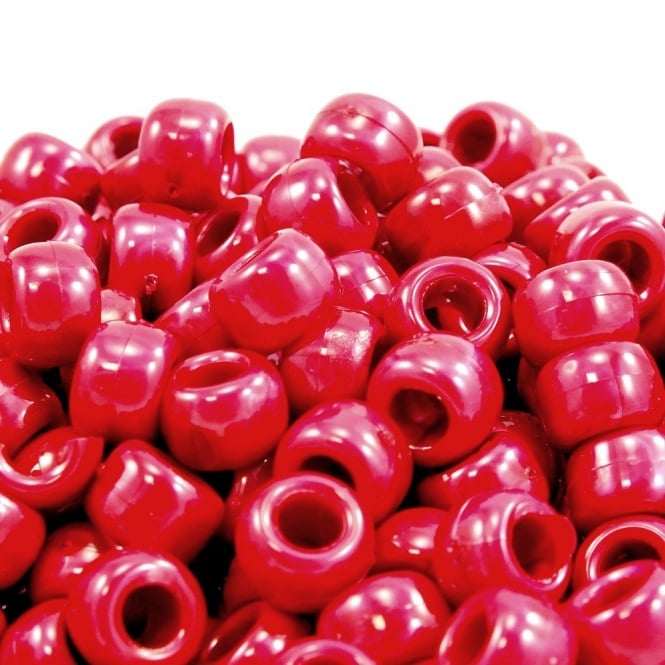 Pony Beads Plastic Barrel 6x8mm - Pearl Red - 100pk
