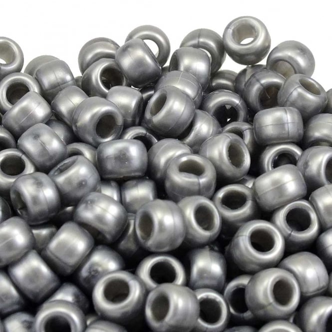 Pony Beads Plastic Barrel 6x8mm - Pearl Silver - 100pk