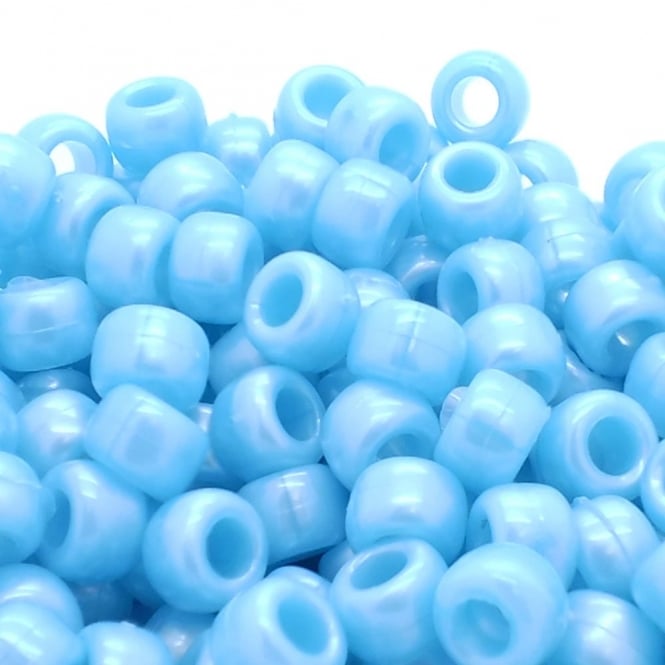 Pony Beads Plastic Barrel 6x8mm - Pearl Sky Blue - 100pk